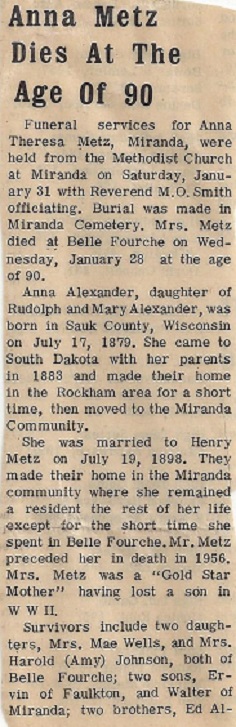 Anna Metz Obit